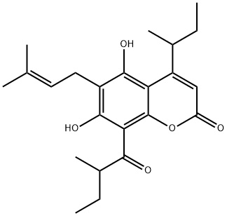 5,7-Dihydroxy-6-(3-methyl-2-butenyl)-8-(2-methyl-1-oxobutyl)-4-(1-methylpropyl)-2H-1-benzopyran-2-one Struktur