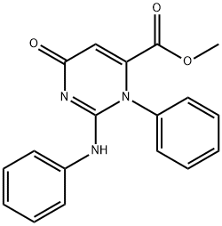 1,2,3,6-テトラヒドロ-6-オキソ-3-フェニル-2-(フェニルイミノ)-4-ピリミジンカルボン酸メチル 化学構造式