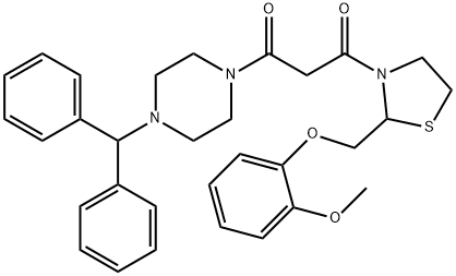 1-(4-benzhydrylpiperazin-1-yl)-3-[2-[(2-methoxyphenoxy)methyl]thiazoli din-3-yl]propane-1,3-dione Structure