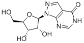 1,5-ジヒドロ-1-β-D-リボフラノシル-4H-ピラゾロ[3,4-d]ピリミジン-4-オン 化学構造式