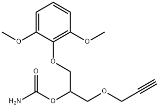 1-(2,6-ジメトキシフェノキシ)-3-(2-プロピニルオキシ)-2-プロパノールカルバマート 化学構造式