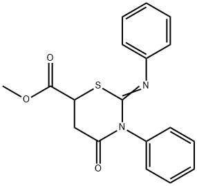 Tetrahydro-4-oxo-3-phenyl-2-phenylimino-2H-1,3-thiazine-6-carboxylic acid methyl ester Structure