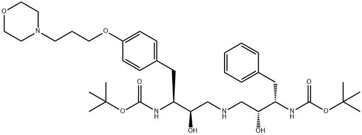 12-Oxa-2,6,10-triazatetradecanoic acid, 4,8-dihydroxy-13,13-dimethyl-3 -[[4-[3-(4-morpholinyl)propoxy]phenyl]methyl]-11-oxo-9-(phenylmethyl)- , 1,1-dimethylethyl ester, [3S-(3R*,4S*,8S*,9R*)]-|