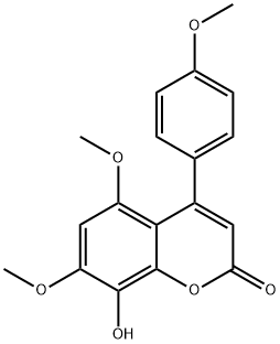 4-(4-メトキシフェニル)-5,7-ジメトキシ-8-ヒドロキシ-2H-1-ベンゾピラン-2-オン 化学構造式