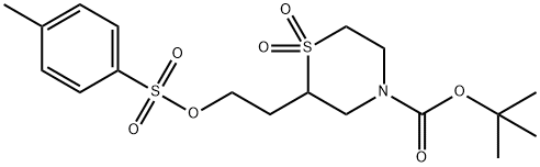 tert-Butyl 2-(2-(tosyloxy)ethyl)thiomorpholine-4-carboxylate 1,1-dioxide 化学構造式