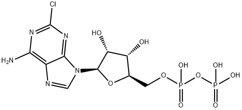 [[(2R,3R,4R,5R)-5-(6-amino-2-chloro-purin-9-yl)-3,4-dihydroxy-oxolan-2 -yl]methoxy-hydroxy-phosphoryl]oxyphosphonic acid Struktur