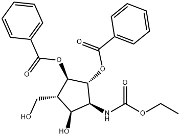 Carbamic acid, 2,3-bis(benzoyloxy)-5-hydroxy-4-(hydroxymethyl)cyclopentyl-, ethyl ester, 1S-(1.alpha.,2.beta.,3.alpha.,4.beta.,5.alpha.)- Structure
