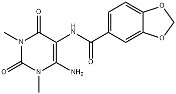 1,3-Benzodioxole-5-carboxamide,  N-(6-amino-1,2,3,4-tetrahydro-1,3-dimethyl-2,4-dioxo-5-pyrimidinyl)- 结构式