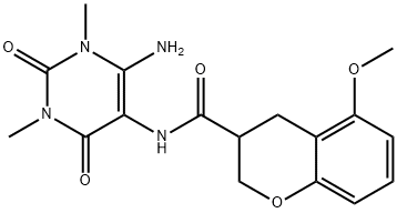 2H-1-Benzopyran-3-carboxamide,  N-(6-amino-1,2,3,4-tetrahydro-1,3-dimethyl-2,4-dioxo-5-pyrimidinyl)-3,4-dihydro-5-methoxy- Structure