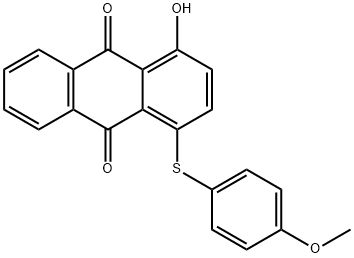 1-ヒドロキシ-4-[(4-メトキシフェニル)チオ]-9,10-アントラセンジオン 化学構造式