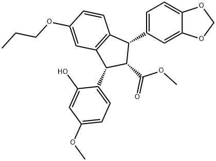 METHYL (1S,2S)-1-(1,3-BENZODIOXOL-5-YL)-3-(2-HYDROXY-4-METHOXYPHENYL)-5-PROPOXYINDANE-2-CARBOXYLATE Structure