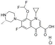 3-Quinolinecarboxylic acid, 1-cyclopropyl-8-(difluoroMethoxy)-6-fluoro-1,4-dihydro-7-(3-Methyl-1-piperazinyl)-4-oxo-, Monohydrochloride, (S)- Structure