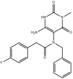 Benzeneacetamide,  N-(4-amino-1,2,3,6-tetrahydro-1-methyl-2,6-dioxo-5-pyrimidinyl)-4-fluoro-N-(phenylmethyl)-,167299-13-0,结构式