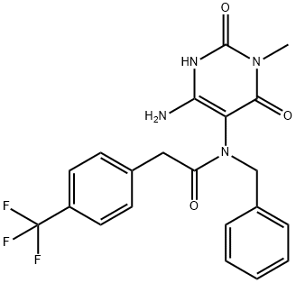 Benzeneacetamide,  N-(4-amino-1,2,3,6-tetrahydro-1-methyl-2,6-dioxo-5-pyrimidinyl)-N-(phenylmethyl)-4-(trifluoromethyl)-,167299-15-2,结构式