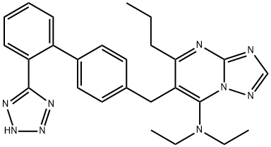 N,N-diethyl-4-propyl-3-[[4-[2-(2H-tetrazol-5-yl)phenyl]phenyl]methyl]- 1,5,7,9-tetrazabicyclo[4.3.0]nona-2,4,6,8-tetraen-2-amine Structure