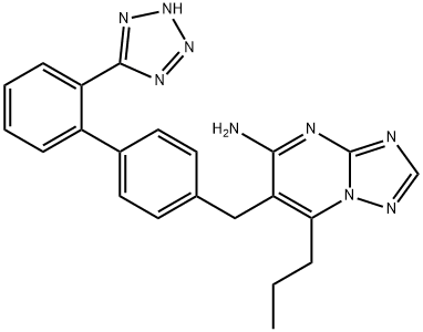 2-propyl-3-[[4-[2-(2H-tetrazol-5-yl)phenyl]phenyl]methyl]-1,5,7,9-tetr azabicyclo[4.3.0]nona-2,4,6,8-tetraen-4-amine Structure