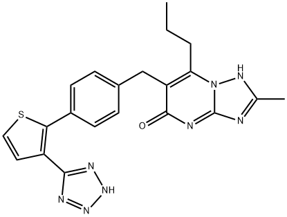 8-methyl-2-propyl-3-[[4-[3-(2H-tetrazol-5-yl)thiophen-2-yl]phenyl]meth yl]-1,5,7,9-tetrazabicyclo[4.3.0]nona-2,5,7-trien-4-one Structure