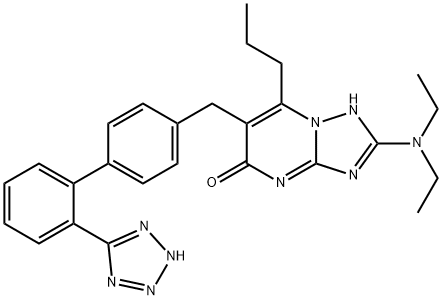 8-diethylamino-2-propyl-3-[[4-[2-(2H-tetrazol-5-yl)phenyl]phenyl]methy l]-1,5,7,9-tetrazabicyclo[4.3.0]nona-2,5,7-trien-4-one Struktur