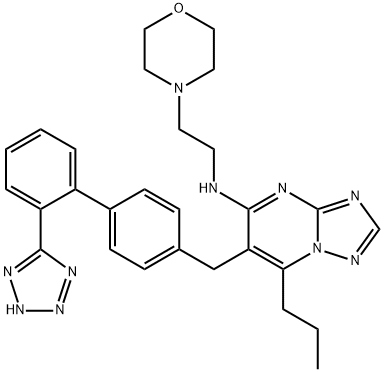 N-(2-morpholin-4-ylethyl)-2-propyl-3-[[4-[2-(2H-tetrazol-5-yl)phenyl]p henyl]methyl]-1,5,7,9-tetrazabicyclo[4.3.0]nona-2,4,6,8-tetraen-4-amin e 结构式