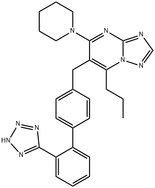 4-(1-piperidyl)-2-propyl-3-[[4-[2-(2H-tetrazol-5-yl)phenyl]phenyl]meth yl]-1,5,7,9-tetrazabicyclo[4.3.0]nona-2,4,6,8-tetraene 结构式