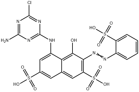5-[(4-アミノ-6-クロロ-1,3,5-トリアジン-2-イル)アミノ]-4-ヒドロキシ-3-[(2-スルホフェニル)アゾ]-2,7-ナフタレンジスルホン酸 化学構造式