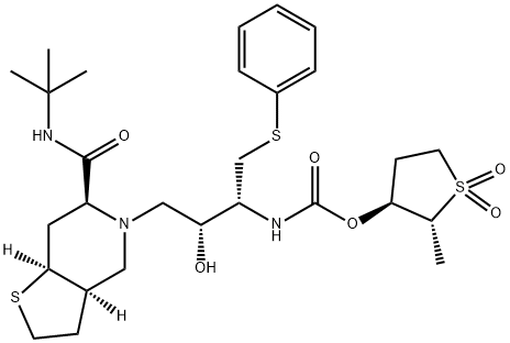 5-[3(R)-[[(2(R)-trans-Methyl-1,1-dioxotetrahydro-3(S)-thienyloxy)carbo nyl]amino]-4-(phenylthio)-2(R)-hydroxybutyl]-N-(1,1-dimethylethyl)octa hydrothieno[3,2-c]pyridine-6(R)-carboxamide Structure