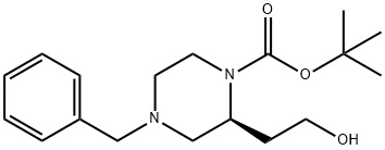 (S)-4-Benzyl-2-(2-hydroxyethyl)piperazine-1-carboxylic acid tert-butyl ester 化学構造式