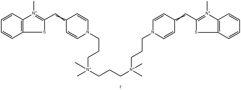 2-([1-(3-[[3-(DIMETHYL(3-[4-[(3-METHYL-1,3-BENZOTHIAZOL-3-IUM-2-YL)METHYLENE]-1(4H)-PYRIDINYL]PROPYL)AMMONIO)PROPYL](DIMETHYL)AMMONIO]PROPYL)-4(1H)-PYRIDINYLIDENE]METHYL)-3-METHYL-1,3-BENZOTHIAZOL-3-IUM TETRAIODIDE Struktur