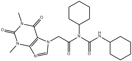 7H-Purine-7-acetamide, 1,2,3,6-tetrahydro-N-cyclohexyl-N-((cyclohexyla mino)carbonyl)-1,3-dimethyl-2,6-dioxo- 化学構造式