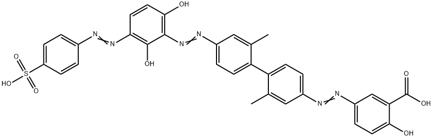 2,2'-Dimethyl-4-(4-hydroxy-5-carboxyphenylazo)-4'-[5-(4-sulfophenylazo)-2,6-dihydroxy-phenylazo]biphenyl Struktur