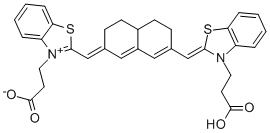 3-(2-([7-([3-(3-HYDROXY-3-OXOPROPYL)-1,3-BENZOTHIAZOL-2(3H)-YLIDENE]METHYL)-4,4A,5,6-TETRAHYDRO-2(3H)-NAPHTHALENYLIDENE]METHYL)-1,3-BENZOTHIAZOL-3-IUM-3-YL)PROPANOATE Structure