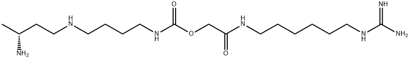 6-(diaminomethylideneamino)hexylcarbamoylmethyl N-[4-[[(3R)-3-aminobutyl]amino]butyl]carbamate Struktur