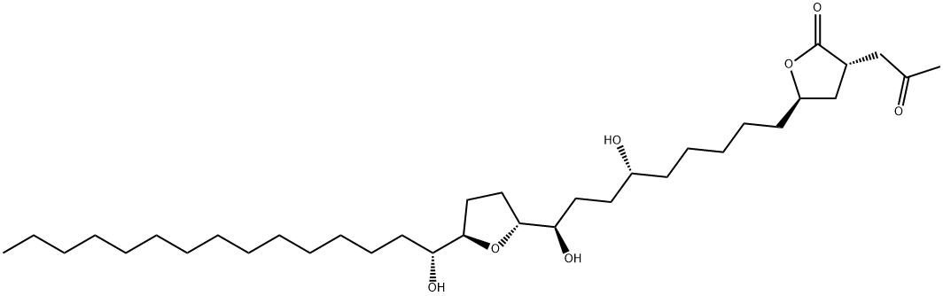 (3S,5R)-5-[(6R,9R)-6,9-dihydroxy-9-[(2R,5R)-5-[(1R)-1-hydroxypentadecy l]oxolan-2-yl]nonyl]-3-(2-oxopropyl)oxolan-2-one 结构式