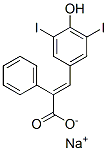 sodium 3-(4-hydroxy-3,5-diiodo-phenyl)-2-phenyl-prop-2-enoate Struktur