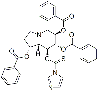 1H-Imidazole-1-carbothioic acid, O-1,6,7-tris(benzoyloxy)octahydro-8-indolizinyl ester, 1S-(1.alpha.,6.beta.,7.alpha.,8.beta.,8a.beta.)- Struktur