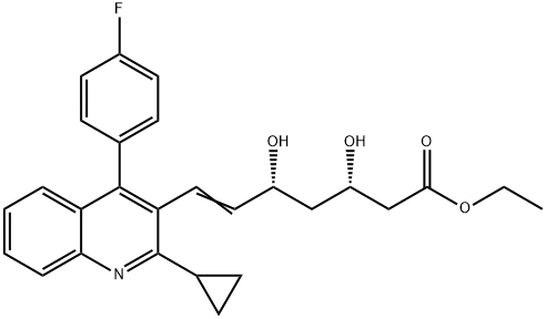 [R-(R*,S*)]-3,5-二羟基-7-[2-环丙基-4-(4-氟苯基)-3-喹啉基]-6-庚烯酸乙酯 结构式