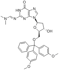 5'-O-(DIMETHOXYTRITYL)-N2-(DIMETHYLAMINOMETHYLIDENE)-3'-DEOXYGUANOSINE 化学構造式