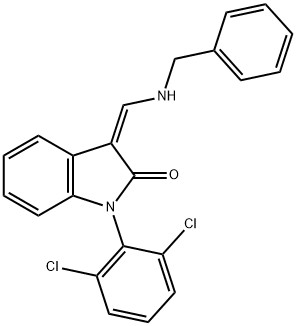 (3Z)-3-[(benzylamino)methylidene]-1-(2,6-dichlorophenyl)indol-2-one 结构式