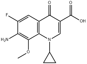 3-Quinolinecarboxylic acid, 7-aMino-1-cyclopropyl-6-fluoro-1,4-dihydro-8-Methoxy-4-oxo- Struktur