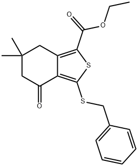 ETHYL 3-(BENZYLTHIO)-6,6-DIMETHYL-4-OXO-4,5,6,7-TETRAHYDROBENZO[C]THIOPHENE-1-CARBOXYLATE Struktur