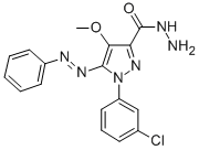 1H-Pyrazole-3-carboxylic acid, 1-(3-chlorophenyl)-4-methoxy-5-(phenyla zo)-, hydrazide 化学構造式