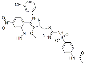 N-[4-[[5-[1-(3-chlorophenyl)-4-methoxy-5-(4-nitrophenyl)diazenyl-pyraz ol-3-yl]-1,3,4-thiadiazol-2-yl]sulfamoyl]phenyl]acetamide 化学構造式