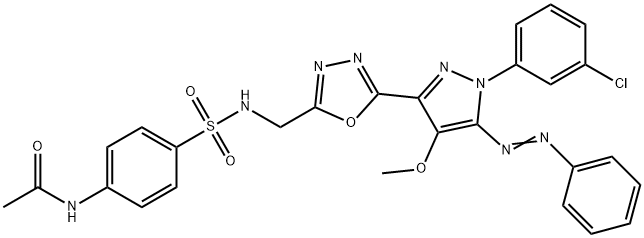 N-[4-[[5-[1-(3-chlorophenyl)-4-methoxy-5-phenyldiazenyl-pyrazol-3-yl]- 1,3,4-oxadiazol-2-yl]methylsulfamoyl]phenyl]acetamide Structure