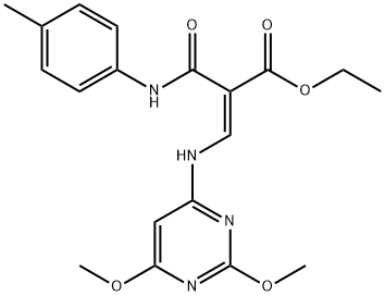 ethyl (E)-3-[(2,6-dimethoxypyrimidin-4-yl)amino]-2-[(4-methylphenyl)ca rbamoyl]prop-2-enoate 结构式