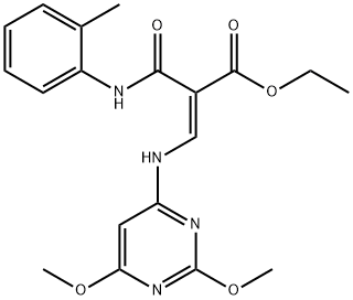 ethyl (E)-3-[(2,6-dimethoxypyrimidin-4-yl)amino]-2-[(2-methylphenyl)ca rbamoyl]prop-2-enoate 结构式