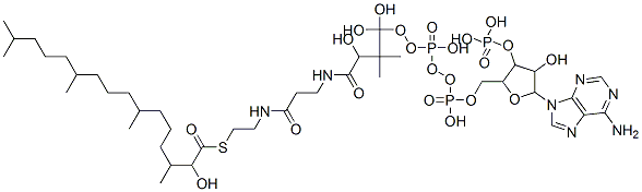 [5-(6-aminopurin-9-yl)-4-hydroxy-2-[[hydroxy-[hydroxy-[3-hydroxy-3-[2-[2-(2-hydroxy-3,7,11,15-tetramethyl-hexadecanoyl)sulfanylethylcarbamoyl]ethylcarbamoyl]-2,2-dimethyl-propoxy]-phosphoryl]oxy-phosphoryl]oxymethyl]oxolan-3-yl]oxyphosphonic acid Structure