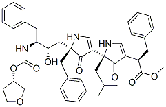 methyl (2R)-2-[(5S)-5-[(5S)-5-benzyl-5-[(2S,3S)-2-hydroxy-3-[[(3S)-oxo lan-3-yl]oxycarbonylamino]-4-phenyl-butyl]-4-oxo-1H-pyrrol-3-yl]-5-(2- methylpropyl)-4-oxo-1H-pyrrol-3-yl]-3-phenyl-propanoate Structure