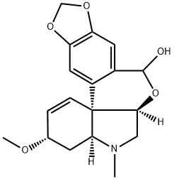 (3S,13bS)-3,4,4aβ,5,6,6aβ-ヘキサヒドロ-3-メトキシ-5-メチル-8H-[1,3]ジオキソロ[6,7][2]ベンゾピラノ[3,4-c]インドール-8β-オール 化学構造式