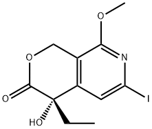 (S)-4-Ethyl-4-hydroxy-6-iodo-8-Methoxy-1,4-dihydro-pyrano[3,4-c]pyridin-3-one 化学構造式