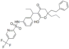 N-[3-[1-(2-hydroxy-4-oxo-6-phenethyl-6-propyl-5H-pyran-3-yl)propyl]phenyl]-5-(trifluoromethyl)pyridine-2-sulfonamide,174484-81-2,结构式